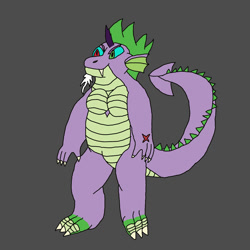 Size: 2000x2000 | Tagged: safe, artist:drago31, derpibooru import, discord, spike, thorax, changeling, draconequus, dragon, hybrid, alternate design, beard, digital art, facial hair, fat, featureless crotch, fusion, gray background, horn, moobs, older, older spike, scar, simple background, solo, wingless, wingless spike