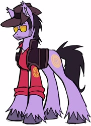 Size: 1890x2615 | Tagged: safe, artist:mxmx fw, derpibooru import, earth pony, pony, clothes, cowboy hat, ear fluff, ears, glasses, hat, ponified, sniper (tf2), solo, species swap, team fortress 2, unshorn fetlocks