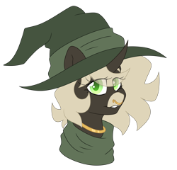 Size: 5472x5263 | Tagged: safe, artist:crazysketch101, derpibooru import, oc, oc only, oc:rayne, pony, unicorn, bust, clothes, hat, horn, jewelry, piercing, scarf, simple background, solo, transparent background, witch hat