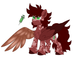 Size: 6587x5023 | Tagged: safe, artist:crazysketch101, derpibooru import, oc, oc only, oc:red runner, pegasus, pony, amputee, artificial wings, augmented, prosthetic limb, prosthetic wing, prosthetics, simple background, solo, spots, transparent background, wings