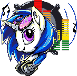 Size: 876x870 | Tagged: safe, artist:dmkamikazee, artist:epicvon, artist:sunbusting, derpibooru import, dj pon-3, vinyl scratch, pony, unicorn, g4, female, headphones, horn, looking at you, manepxls, mare, pixel art, pxls.space, simple background, solo, transparent background