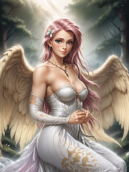 Size: 1200x1600 | Tagged: safe, ai content, derpibooru import, generator:pony diffusion v6 xl, generator:stable diffusion, machine learning generated, fluttershy, equestria girls, g4, angelic, prompter:dacl73, wings