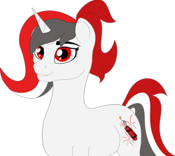 Size: 2425x2160 | Tagged: safe, artist:kujivunia, derpibooru import, oc, oc only, oc:red rocket, unicorn, colored, flat colors, horn, simple background, smiling, three quarter view, transparent background