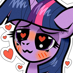 Size: 1236x1236 | Tagged: safe, artist:scandianon, derpibooru import, twilight sparkle, unicorn twilight, pony, unicorn, g4, blushing, female, heart, heart eyes, horn, lidded eyes, mare, outline, owo, simple background, transparent background, wingding eyes