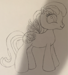 Size: 1963x2160 | Tagged: safe, artist:aidanthedrawerboi10, derpibooru import, oc, oc only, oc:cerise blossom, pony, g3, g3.5, g4, g4 to g3, g4 to g3.5, generation leap, solo, traditional art