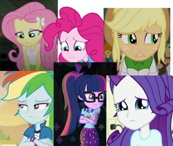 Size: 730x618 | Tagged: safe, derpibooru import, edit, edited screencap, screencap, applejack, fluttershy, pinkie pie, rainbow dash, rarity, sci-twi, twilight sparkle, better together, equestria girls, forgotten friendship, g4, legend of everfree, rainbow rocks, crying, guilty, how it should have ended, humane five, humane six, implied sunset shimmer, remorse, sad, selfish, tearjerker, teary eyes, vector, what have we done?