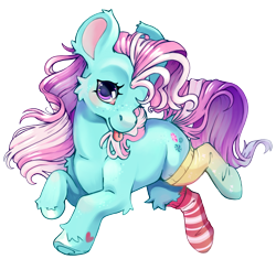 Size: 4277x4025 | Tagged: safe, artist:cutepencilcase, derpibooru import, minty, earth pony, pony, g3, absurd resolution, clothes, one eye closed, simple background, socks, solo, striped socks, tongue, tongue out, transparent background, wink