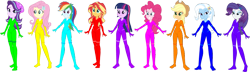 Size: 3865x1108 | Tagged: safe, artist:invisibleink, artist:tylerajohnson352, derpibooru import, applejack, fluttershy, pinkie pie, rainbow dash, rarity, starlight glimmer, sunset shimmer, trixie, twilight sparkle, equestria girls, g4, beanie, blue, cowboy hat, cyan, cyberspace, glowing body, green, hairpin, hat, indigo, magenta, orange (color), pink, purple, red, simple background, teal, transparent background, yellow