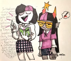 Size: 540x465 | Tagged: safe, artist:colouredteapot, derpibooru import, twilight sparkle, human, g4, book, homestuck, humanized, knife, race swap, self paradox, thought bubble, troll (homestuck)