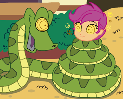 Size: 929x750 | Tagged: safe, artist:ocean lover, derpibooru import, scootaloo, human, snake, equestria girls, g4, spoiler:comic16, base, coils, cute, cutealoo, female, fetish, house, hypno eyes, hypnosis, hypnosis fetish, hypnotized, imminent vore, looking at each other, looking at someone, male, ms paint, outdoors, path, png, ponyville, reference, scene interpretation, short hair, show accurate, smiling, snake tail, squeeze, squeezing, swirly eyes, tail, this will end in death, this will not end well, tomboy, trance, window, wrapped snugly, wrapped up