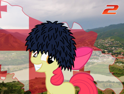 Size: 1068x816 | Tagged: safe, derpibooru import, apple bloom, flag, georgia (country), georgian flag, hat, irl, map, photo, solo