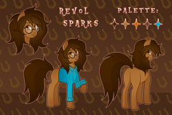 Size: 5510x3700 | Tagged: safe, artist:vatutina, derpibooru import, oc, oc:revol sparks, earth pony, pony, adult blank flank, blank flank, brown eyes, brown fur, brown mane, brown tail, clothes, earth pony oc, female, glasses, mare, mare oc, reference sheet, solo, tail