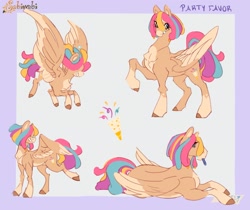 Size: 2183x1836 | Tagged: safe, artist:sabiwabii, derpibooru import, oc, oc only, oc:party favor, pegasus, pony, coat markings, facial markings, flying, light blue background, lying down, magical lesbian spawn, mealy mouth (coat marking), offspring, pale belly, parent:pinkie pie, parent:rainbow dash, parents:pinkiedash, prone, raised hoof, raised leg, simple background, socks (coat marking), solo, spread wings, wings