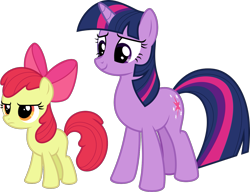 Size: 1457x1119 | Tagged: safe, artist:sollace, derpibooru exclusive, derpibooru import, apple bloom, twilight sparkle, unicorn twilight, earth pony, pony, unicorn, bridle gossip, g4, season 1, .svg available, duo, female, filly, foal, frown, horn, mare, missing cutie mark, simple background, smiling, standing, svg, transparent background, vector