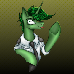 Size: 3000x3000 | Tagged: safe, artist:darklight1315, derpibooru import, oc, oc:darnel, pony, unicorn, fallout equestria, clothes, fallout equestria: mayday, gradient background, horn, necktie, police uniform, shirt, solo