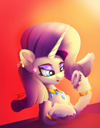 Size: 2310x2968 | Tagged: safe, artist:tyleks, derpibooru import, rarity, pony, unicorn, g4, cute, female, high res, horn, mare, signature, simple background, smiling, solo