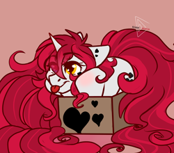 Size: 4608x4064 | Tagged: safe, artist:krissstudios, derpibooru import, oc, oc:yuko, pony, unicorn, :p, absurd resolution, box, eye clipping through hair, eyebrows, eyebrows visible through hair, female, horn, mare, pony in a box, simple background, solo, tongue, tongue out