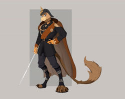 Size: 4400x3500 | Tagged: safe, artist:ilizumi, derpibooru import, oc, oc:grover vi, anthro, digitigrade anthro, griffon, equestria at war mod, anthro oc, cloak, clothes, emperor, helmet, kaiser, male, medals, military, military uniform, solo, sword, tail, talons, uniform, weapon