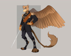 Size: 4400x3500 | Tagged: safe, artist:ilizumi, derpibooru import, oc, oc:grover vi, anthro, digitigrade anthro, griffon, equestria at war mod, anthro oc, clothes, emperor, kaiser, male, medals, military, military uniform, solo, sword, tail, talons, uniform, weapon, wings