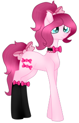 Size: 865x1339 | Tagged: safe, artist:missmoonlightangel, derpibooru import, oc, oc:pink candy, earth pony, pony, bow, choker, clothes, female, long legs, mare, simple background, socks, solo, tail, tail bow, transparent background