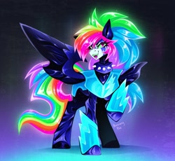 Size: 2714x2500 | Tagged: safe, artist:buvanybu, derpibooru import, rainbow dash, pegasus, pony, g4, alternate universe, collar, eternal night au (janegumball), female, mare, nightmare rainbow dash, nightmare takeover timeline, nightmarified, solo, spiked collar