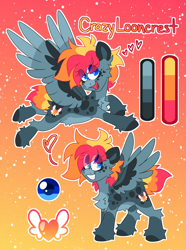 Size: 4096x5496 | Tagged: safe, artist:crazysketch101, derpibooru import, oc, oc only, oc:crazy looncrest, pegasus, pony, cheek fluff, chest fluff, gradient background, redesign, reference sheet