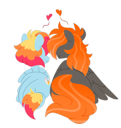 Size: 4243x4482 | Tagged: safe, artist:crazysketch101, derpibooru import, oc, oc only, oc:ashton burnside, oc:crazy looncrest, pegasus, pony, cuddling, heart, leonine tail, lineless, ship:burncrest, simple background, tail, transparent background