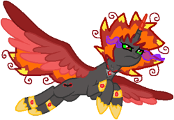 Size: 401x276 | Tagged: safe, artist:blah23z, artist:digital-dash, derpibooru import, oc, oc:flamemore flamebringer the 3rd, alicorn, pony, adopted, adopted sibling, adopted sister, alicorn amulet, alicorn oc, april fools, april fools 2017, april fools joke, base artist:digital-dash, base used, base:digital-dash, clothes, colored horn, colored wings, curved horn, dark magic, horn, leg band, magic, not umbra, shoes, simple background, solo, sombra eyes, sombra horn, stray strand, transparent background, wings