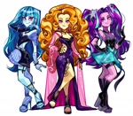 Size: 1440x1255 | Tagged: safe, artist:libbly_libby, derpibooru import, adagio dazzle, aria blaze, sonata dusk, human, equestria girls, g4, 2d, clothes, eyeshadow, hand on hip, high heels, makeup, shoes, simple background, white background