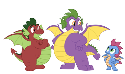 Size: 6888x4084 | Tagged: safe, artist:aleximusprime, derpibooru import, oc, oc:beam, oc:beam the dragon, oc:bumble, oc:bumble the dragon, oc:smite, oc:smite the dragon, dragon, fanfic:my little sister is a dragon, flurry heart's story, baby, baby dragon, brother and sister, brothers, chubby, crossed arms, dragon oc, dragoness, family, fat, female, hand on hip, male, non-pony oc, siblings, spike's family, spike's father