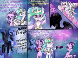 Size: 2000x1500 | Tagged: safe, artist:strawberry-heartrose, derpibooru import, nightmare moon, princess celestia, starlight glimmer, pony, a royal problem, g4, comic, princess molestia