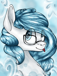 Size: 1536x2048 | Tagged: safe, artist:strawberry-heartrose, derpibooru import, oc, oc:three circles, pony, bust, female, glasses, mare, portrait, solo, tongue, tongue out