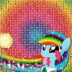 Size: 1600x1599 | Tagged: safe, artist:zane kesey, derpibooru import, applejack, bumblesweet, cherry spices, daisy, firecracker burst, fizzypop, flower wishes, fluttershy, lemon hearts, lily blossom, lucky swirl, pepperdance, pinkie pie, rainbow dash, roseluck, sugar grape, sweetcream scoops, sweetie blue, sweetie swirl, twilight sparkle, twilight sparkle (alicorn), alicorn, earth pony, pegasus, pony, unicorn, acid, blind bag, blotter, blotter paper, drugs, female, hoof shoes, horn, lsd, mare, minty (g4), necktie, pinkie pie's cutie mark, princess shoes, psychedelic, rainbow, rarity's cutie mark, sun, toy, trippy, wave 12, ಠ ಠ