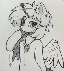 Size: 1844x2048 | Tagged: safe, artist:lerkfruitbat, derpibooru import, oc, oc only, pegasus, pony, belly button, bipedal, black and white, chest fluff, ear fluff, ears, female, grayscale, human shoulders, jewelry, mare, monochrome, necklace, simple background, sketch, solo, traditional art, white background
