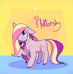 Size: 1080x1094 | Tagged: safe, artist:melodymelanchol, derpibooru import, fluttershy (g3), earth pony, pony, g3, camera, female, hair over one eye, mare, mouth hold, polaroid, solo