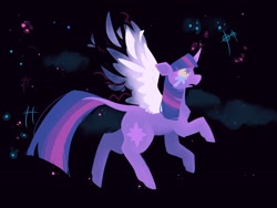 Size: 2048x1536 | Tagged: safe, artist:melodymelanchol, derpibooru import, twilight sparkle, twilight sparkle (alicorn), alicorn, pony, g4, colored wings, crying, curved horn, female, flying, horn, mare, solo, wings