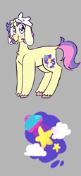 Size: 368x800 | Tagged: safe, artist:melodymelanchol, derpibooru import, oc, oc only, oc:hodge podge, pony, unicorn, chest fluff, curved horn, female, gray background, hat, horn, mare, reference sheet, simple background, solo, tongue, tongue out, unshorn fetlocks