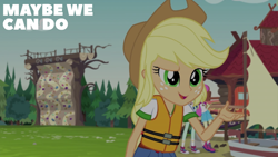 Size: 2000x1125 | Tagged: safe, derpibooru import, edit, edited screencap, editor:quoterific, screencap, applejack, bon bon, lyra heartstrings, sweetie drops, equestria girls, g4, legend of everfree