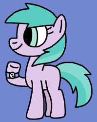 Size: 533x669 | Tagged: safe, artist:gillianthecreator36, derpibooru import, earth pony, pony, g4, aura (g4), aurabetes, background pony, blank flank, cute, female, filly, foal, indigo background, raised arm, simple background, smiling, solo