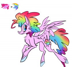 Size: 1445x1341 | Tagged: safe, artist:chortzykit, derpibooru import, pegasus, pony, g4, concave belly, fusion, fusion:pinkie pie, fusion:rainbow dash, simple background, solo, thin, white background