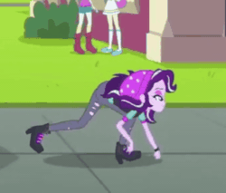 Size: 338x288 | Tagged: safe, derpibooru import, screencap, starlight glimmer, human, equestria girls, g4, mirror magic, animated, beanie, clothes, equestria girls specials, equestria girls-ified, female, gif, hat, humans doing horse things, walking