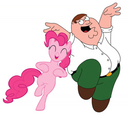 Size: 1280x1177 | Tagged: safe, artist:colmodo, derpibooru import, pinkie pie, earth pony, human, g4, dancing, family guy, female, male, peter griffin, simple background, white background