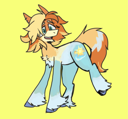 Size: 1573x1461 | Tagged: safe, artist:chortzykit, derpibooru import, earth pony, pony, g4, alternate versions at source, bluey, ponified, radley heeler, simple background, solo, species swap, yellow background