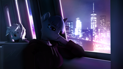 Size: 3840x2160 | Tagged: safe, artist:monarchy01, derpibooru import, lyra heartstrings, twilight sparkle, anthro, unicorn, g4, 3d, 4k, arm fluff, bridge, cheek fluff, choker, city, cityscape, clothes, duo, ear fluff, ears, female, fluffy, freckles, fur, high res, hoodie, horn, mare, night, paintover, revamped anthros, revamped ponies, signature, sitting, source filmmaker, sparkly eyes, stars, wallpaper, wingding eyes
