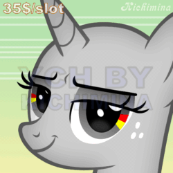 Size: 512x512 | Tagged: safe, artist:kichimina, derpibooru import, pony, unicorn, g4, advertisement, animated, bust, colored, commission, eyebrow wiggle, eyebrows, eyeshadow, female, generic pony, gif, gradient background, horn, lidded eyes, looking at you, loop, makeup, mare, perfect loop, portrait, show accurate, signature, smiling, smiling at you, smirk, solo, vector, watermark, wrinkles, ych animation, your character here