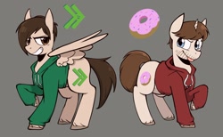 Size: 1332x819 | Tagged: safe, artist:melodymelanchol, derpibooru import, pegasus, pony, unicorn, anthony padilla, clothes, facial hair, gray background, hoodie, horn, ian hecox, male, ponified, simple background, smosh, species swap, stallion, tongue, tongue out