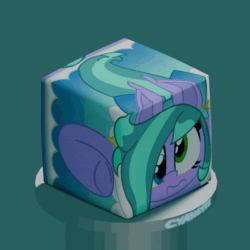 Size: 1000x1000 | Tagged: safe, artist:silvaqular, derpibooru import, oc, oc:cyanette, earth pony, 3d, animated, blender, bow, box, clothes, compact, compressed, cube, dizzy, dress, ear piercing, earring, gif, heterochromia, jewelry, multicolored eyes, multicolored hair, multicolored mane, multicolored tail, necklace, piercing, rotating, solo, spinning, squished, tail