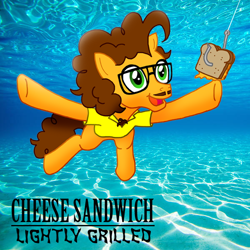 Size: 600x600 | Tagged: safe, artist:zphal, derpibooru import, cheese sandwich, g4, album cover, album parody, crepuscular rays, off the deep end, solo, sunlight, swimming, swimming pool, underwater, voice actor joke, water, weird al yankovic