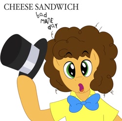 Size: 680x669 | Tagged: safe, artist:dicegirl006, derpibooru import, cheese sandwich, g4, album cover, album parody, bad hair day, solo, voice actor joke, weird al yankovic