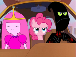 Size: 1440x1080 | Tagged: safe, artist:nathaniel718, derpibooru import, pinkie pie, pony, g4, a goofy movie, adventure time, angry, annoyed, car, car interior, cartoon network, crossover, driving, female, goofy movie meme, grumpy, male, mare, meme, nergal, nergal and princess bubblegum, princess bubblegum, the grim adventures of billy and mandy